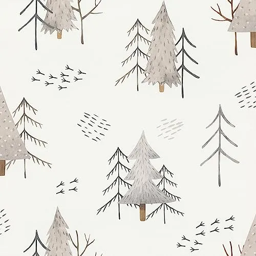 Rasch Tapete 300741 - Weiße Vliestapete für das Kinderzimmer mit grauen und beigen Bäumen in Aquarell-Optik - 10,05m x 0,53m (LxB)