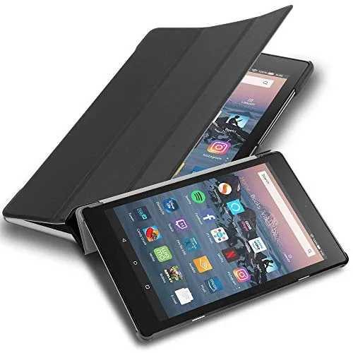 Cadorabo Hülle kompatibel mit Kindle FIRE HD 8 2017 2018 (7. und 8. Gen.) Tablethülle mit Auto Wake Up aus Kunst Leder Cover Hülle für Kindle FIRE HD 8 2017 2018 (7. und 8. Gen.) Tasche in Schwarz
