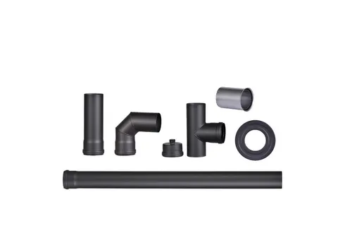 Hanseatic Ofenrohr Pelletofenrohr-Set, 80 mm, 7-tlg., schwarz - Praktisches 7-teiliges Pelletofenrohr-Set mit 80 mm Durchmesser und 90° Bogen. Ideal für eine einfache Installation und optimale Nutzung. Hitzebeständig bis 200 °C.