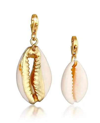 Kauri Muschel Charm Anhänger Set - Vergoldet 925 Sterling Silber für Damen - Clasp Charms für Damen, handgefertigte maritime Kauri Muschel Anhänger aus vergoldetem 925er Sterlingsilber, kompatibel mit gängigen Charmträgern und Bettelarmbändern, perfekte Geschenkidee für besondere Anlässe.