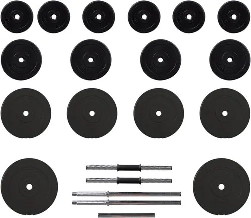 vidaXL Langhantel und Kurzhantel Set 60 kg - Vielseitiges Fitness Trainingsgerät - Hanteln Set für individuelles Krafttraining, aus robustem verchromtem Stahl und bodenschonenden Hantelscheiben, ideal zur Stärkung von Brust, Bizeps, Trizeps und Rücken.