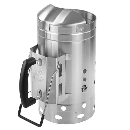 FEUERGOTT Anzündkamin Premium XXL Edelstahl - Grillanzünder für Holzkohle und Briketts mit natürlichem Zugmechanismus. Schnelles Entzünden dank luftzirkulierendem Design und hitzebeständigem Griff für sicheres Handling.