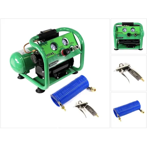 Prebena Komplettpaket mit Kompressor VITAS 45 - Kompressoren-Set mit 4l Kolbenkompressor, Blaspistole und 7,5m Spiralschlauch. Ideal für Auto, Fahrrad und Schlauchboot – vielseitig und leistungsstark.