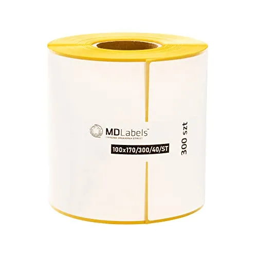 MDlabels Weiße Thermo etiketten auf Rolle - 100x170 mm - 300 Stück - Hülse 40 mm - permanent haftend, Versandetiketten, Thermische etiketten