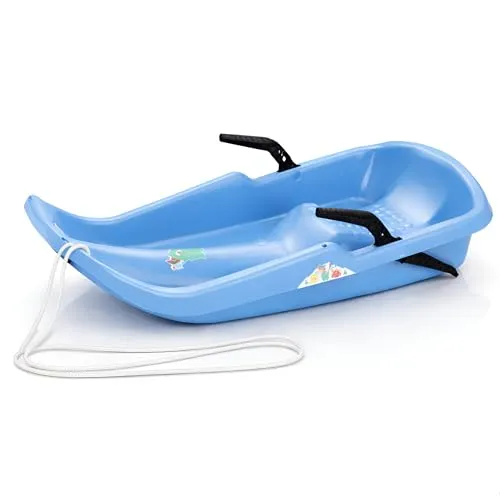 Schlitten Twister mit Bremsen aus Kunststoff 80x39x15 cm - Kinderrodel mit Zugband und Antirutsch-Sitz, leicht lenkbar, bis 50 kg belastbar, sicherer Bob ab 3 Jahren (1x Hellblau)