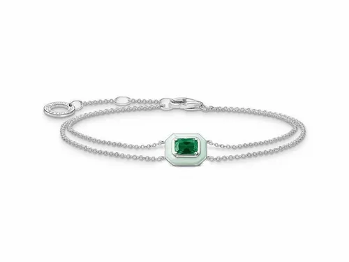 Thomas Sabo Damen Armband mit grünem Stein - Elegantes Armschmuck aus 925 Sterlingsilber mit einem einzigartigen Oktagon-Anhänger in pastelligem Grün. Anpassbare Länge von 16-19 cm für perfekten Sitz.