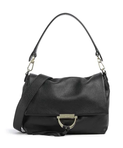 Abro Dalia Temi Medium Schultertasche - Damen - Schwarz - Elegante Schultertasche aus genarbtem Leder in Schwarz mit goldenen Akzenten. Ideal für den täglichen Gebrauch und stilvolles Auftreten.