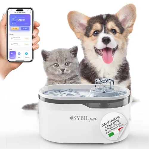 SYBILPET Katzenbrunnen 2,8L – Trinkbrunnen für Katzen und kleine Hunde, leise Wasserfontäne mit Aktivkohlefilter, fördert Trinkverhalten, leicht zu reinigen, energiesparend