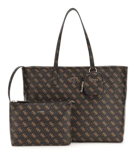Guess Shopper Large Tech Tote (Set, 3-tlg) braun - Stylische Handtasche im Set mit 3 Teilen, inklusive gepolstertem Laptopfach für Geräte bis 42 cm. Perfekt für Beruf und Freizeit, aus hochwertigem Polyurethan in elegantem Braun.