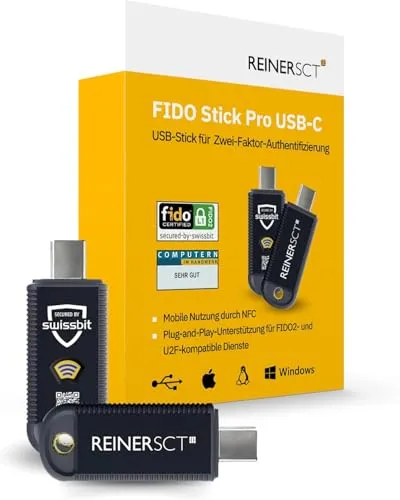 REINER SCT Laptopschloss FIDO Stick Pro – Sicherheitsschlüssel für USB-C
