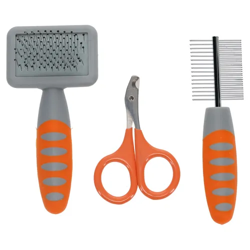 Duvo+ Nager Pflegeset orange/grau Kaninchenpflege Fellbürsten Set 3-teilig