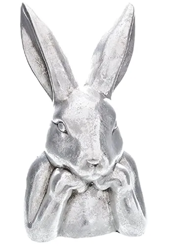 ETC Origineller Osterhase Büste aus Keramik - Büsten im Shabby Landhaus-Stil, matt-glänzend in Silber, perfekt als frühlingshafte Tischdeko oder Geschenk zu Ostern, Maße: ca. 13 x 23 x 23 cm.