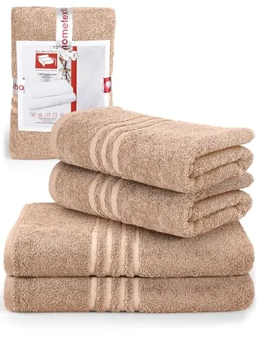 DecoHomeTextil Handtuch-Set 2 Handtücher 50 x 100 cm, 2 Badetücher 70 x 140 cm in Beige aus 100% Baumwolle, hochwertig, kuschelweich und saugstark