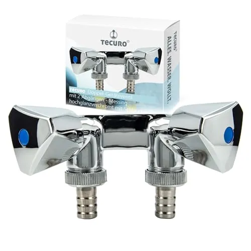 tecuro Doppel-Geräteventil zur Wandmontage, 1/2 Zoll AG Anschluss, Rückflussverhinderer, inkl. Schlauchtüllen, für Wasch- und Spülmaschinen, Messing