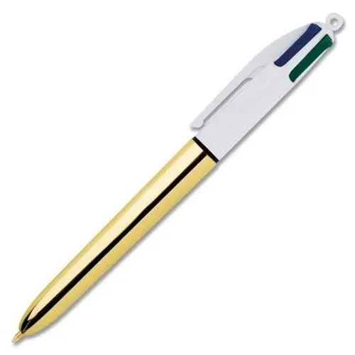 BIC 4 Farben Kugelschreiber Set 4 Colours Shine, Schaft in Gold, 12er Pack, Ideal für das Büro, das Home Office oder die Schule