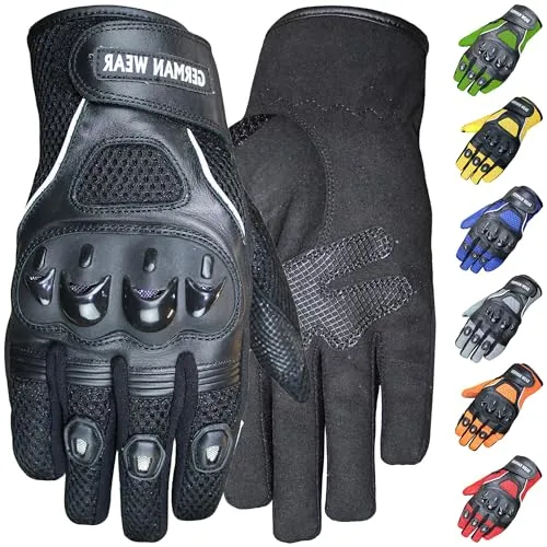 German Wear Motocross Motorradhandschuhe Biker Handschuhe Textilhandschuhe 6X Farben, Größe:10=XL, Farbe:Schwarz