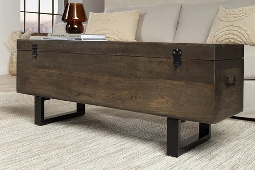 riess-ambiente Truhenbank FACTORY LOFT 115cm - Stylische Truhenbank aus Mangoholz & Metall im Industrial-Design, mit praktischem Stauraum für Decken und Schuhe – perfekt für Flur oder Wohnbereich.