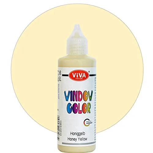 Viva Decor Window Color (Honiggelb, 90 ml) Fenstermalfarben für wieder abziehbare Bilder und Sticker für Deko, Spiegel, Fliesen, Vasen und Fenster - Made in Germany