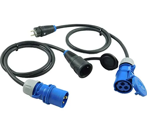 NWP Adapter SET 2-teilig 3-Pol CEE Stecker Kupplung auf Schuko Stecker Kupplung 230V 16A - 1,5m Anschlussleitung 3x2,5mm² Gummischlauchleitung - IP44