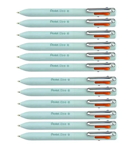 Pentel BXC470-LC 4-Farben-Kugelschreiber iZee, Farbauswahl (orange/hellblau/pink/violett) über seitliche Drücker in Schreibfarbe, 0,5 mm Strichstärke, nachfüllbar, 12 Stück