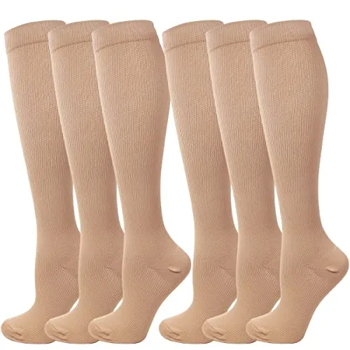 Paar Kompressionsstrümpfe Kniestrümpfe Stützstrümpfe Laufsocken für Damen & Herren, Sport, Laufen, Flug, Reisen, Schwangerschaft, Medizinische Kompressionssocken (M, Braun) 6