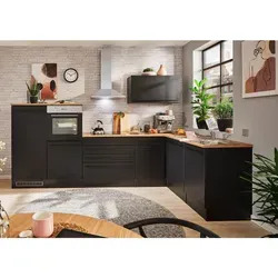 BASIC by Balculina Winkelküche Jazz 320/175 cm - Moderne Küchenzeile mit wahlweise hochwertigen E-Geräten, stylischen Stangengriffen und viel Stauraum für Kochutensilien – ideal für jedes Zuhause.