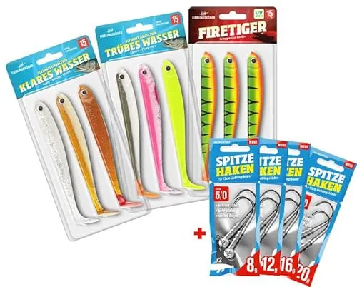 Raubfischstore Hecht Komplettset L - Lieblingsköder 15 cm - Lockmittel für Angler, mit hochfrequenter Schwanzaktion und robustem, scharfem Haken für optimale Fangchancen.