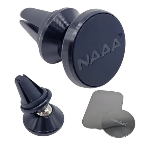 NAAA KFZ Handyhalterung Auto Magnet Lüftung, Universal Handyhalter Auto Zubehör mit starken Magneten + Metallplatte, Kompatibel für iPhone Samsung Huawei - Schwarz