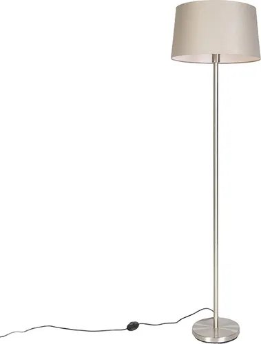 QAZQA Moderne Stehlampe Simplo in Silber mit taupefarbenem Schirm - Die elegante Stehlampe Simplo bringt modernen Stil in dein Zuhause. Mit ihrem 45 cm breiten Schirm und 169 cm Höhe ist sie ideal für Wohnzimmer und Schlafzimmer. Dimmbar und geeignet für E27-LED-Lampen, sorgt sie für stimmungsvolles Licht.