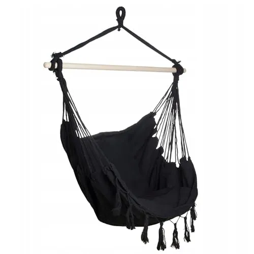EXTRALINK Hängeschaukel – wetterfester Hängesessel ohne Gestell mit 2 Kissen, max 150kg, Hängestuhl Outdoor & Indoor – modern und robust, Entspannung für Kinder und Erwachsene, Boho Deko, Schwarz