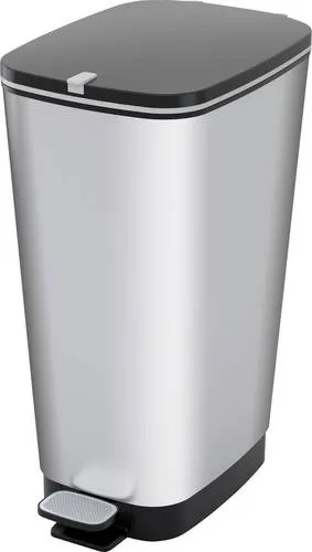 Curver Mülleimer KIS Chic Bin Style, silber - Haushaltszubehör mit 45 Litern Fassungsvermögen, geruchssicher dank Gummidichtung und mit integriertem Müllsackhalter für einfache Handhabung.