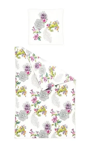 Bierbaum Mako Satin Bettwäsche 135x200cm 2 TLG. Blumen Chamäleon Mandala - Bettwäsche-Set aus 100% Baumwolle, atmungsaktiv und hautfreundlich. Seidiger Glanz und bügelleicht mit praktischem Reißverschluss. Made in Germany, nachhaltig produziert und Öko-Tex zertifiziert.