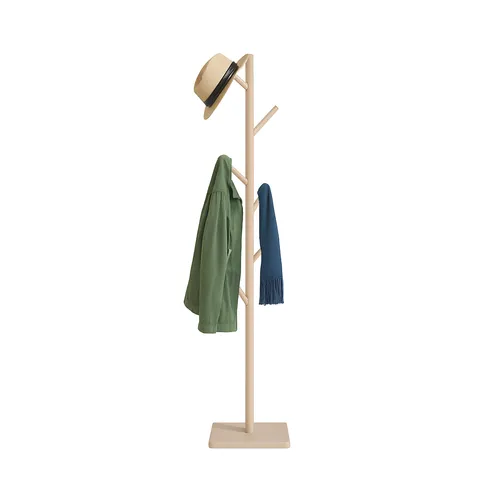 Relaxdays Garderobenständer in Baumform - Beiger Garderobenständer aus Kautschukholz & MDF, flexibel in 3 Höhen einstellbar, ideal für schmale Flure - Platzsparend und robust für bis zu 5 kg pro Haken.