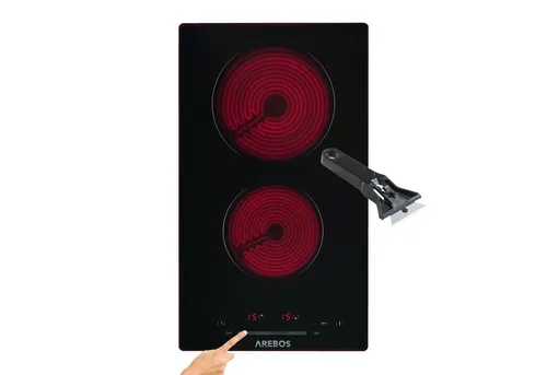 Arebos Elektro-Kochfeld Glaskeramik 3200W 2 Kochzonen - Kochfelder mit 2 Kochzonen, rahmenloses Design und umfangreiche Sicherheitsfunktionen wie Kindersicherung und Überhitzungsschutz für sicheres Kochen.