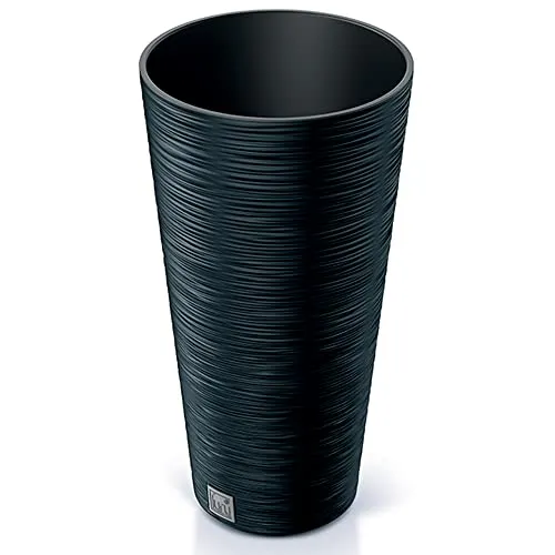 Anthrazitfarbenes Pflanzgefäß FURU, 30 x 30 x 57,5 cm - Garten-Zubehör mit integriertem Wasserbehälter, ideal für gesundes Pflanzenwachstum und weniger Gießen.