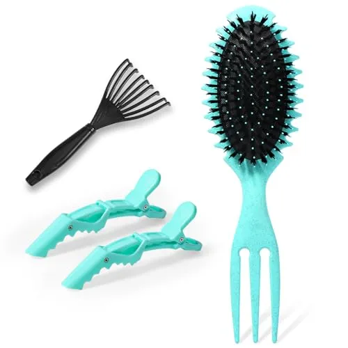 Vinabo Lockenbürste, Curly Hair Brush mit Wildschweinborsten, Bürste für Locken, Brush für anders Haartypen (Grün)