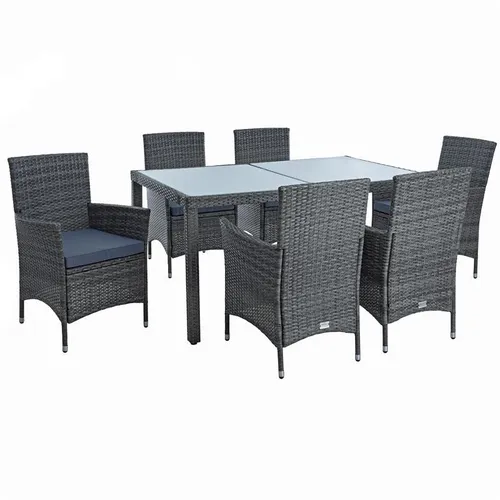 ESTEXO Polyrattan Sitzgruppe für 6 Personen - Moderne Essgruppe für die Terrasse, inklusive bequemer Sessel mit Armlehnen und stabiler Tischplatte aus Sicherheitsglas. Ideal für gesellige Abende im Freien.