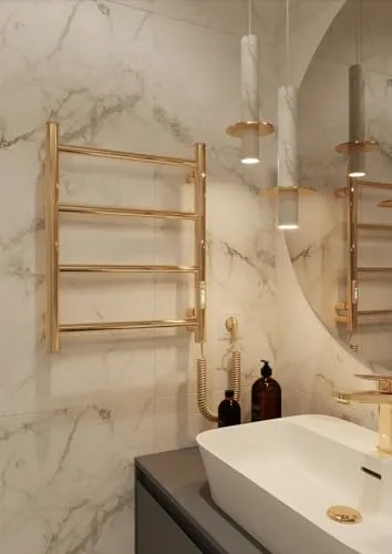 Elna Elektrischer Handtuchheizkörper 104W 61x53 cm – Badheizkörper Gold PVD mit Timer & Thermostat – IP44 – Wandmontage