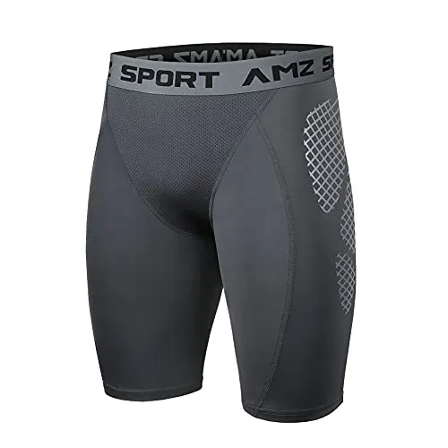 AMZSPORT Herren Kompressionsshorts, Kurze Kompressionshosen Radlerhose Schnelltrocknende Sporthose Funktionsunterwäsche, Grau L
