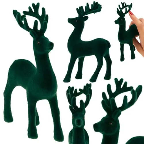 Martom Rentier BEFLOCKT DEKORATIVE GRÜNER SAMT Figur Weihnachten Dekoration Rentier Deko Figur Weihnachtsdeko Figuren Weihnachten Wunderschöne Weihnachtsdekoration