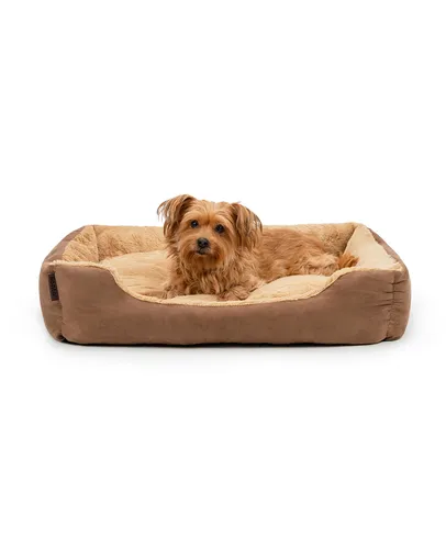 lionto Tierkissen Hundebett mit Wendekissen - Beige/Braun Hundebett, 75 cm x 60 cm, mit Wendekissen für flexiblen Komfort und hochwertigen Veloursbezug für ein gemütliches Schlafgefühl.