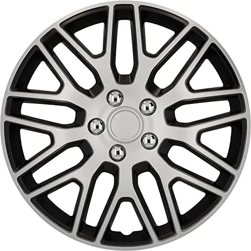 Cartrend Radzierblende Branch 35 cm (14 Zoll) - Stylische Radzierblende in Silber-Schwarz, 4 Stück für eine individuelle Optik Ihrer Felgen – ideal für PKW und einfache Montage.