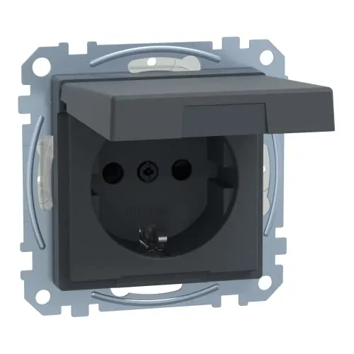 Schneider Electric Merten Schuko-Steckdose mit Klappdeckel, 2-polig+E, Berührungsschutz, Schraub- Liftklemmen, M-Smart, IP44, anthrazit, Artikelnummer MEG2414-0414