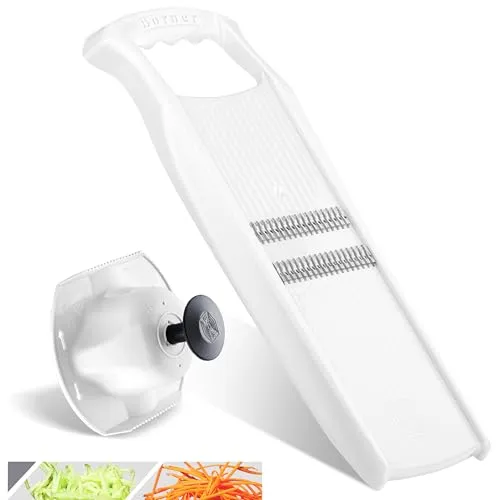 Börner Original Roko Powerline - Gemüse- und Obstschneider für feine Julienne-Streifen - Gemüseschneider mit praktischem Fruchthalter für schnelles und sicheres Schneiden von Wurzelgemüse, Schokolade und Käse in feine Streifen. Ideal für kreative Kochideen!