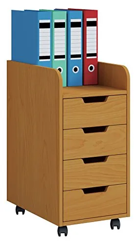 VCM my office Konal Mini Rollcontainer Buche mit 4 Auszügen - Praktischer Rollcontainer mit 4 Auszügen für optimalen Stauraum, ideal für Büro oder Home Office. Robuste Buche-Oberfläche und leicht verschiebbar dank Rollen.