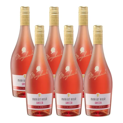 Maybach Secco Merlot Rosé Perlwein – Spritzig-fruchtiger Perlwein für besondere Anlässe, Kiste mit 6 Flaschen (0,75 L)