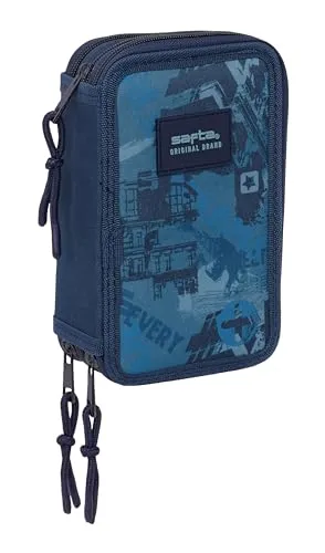 safta New Edition Schulmäppchen mit 37 Utensilien, Kindermäppchen, ideal für Kinder von 5 bis 14 Jahren, bequem und vielseitig, Qualität und Widerstandsfähigkeit, 12,5 x 5,5 x 19,5 cm, Marineblau, M