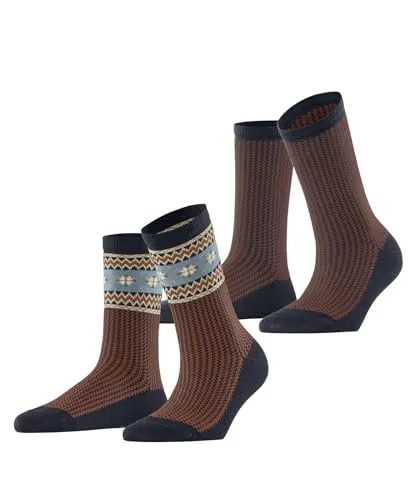ESPRIT Damen Socken Scandi Multipack W So Baumwolle Wolle gemustert 2 Paar, Blau Marine 6120, 35-38