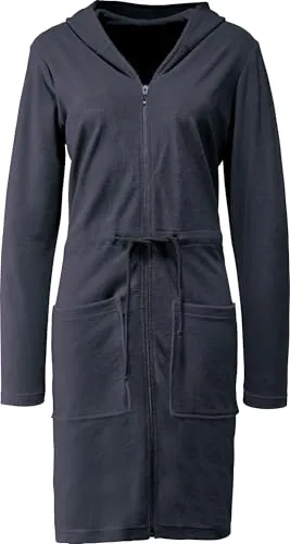 Erwin Müller Damen-Bademantel Limbach mit Kapuze - Leichtfrottier-Bademantel in anthrazit, ideal für gemütliche Abende. Mit Reißverschluss und Kapuze für zusätzlichen Komfort. Größe 40/42.