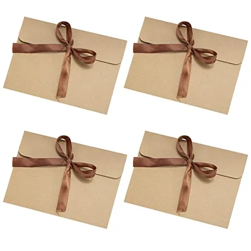 Kraftpapier Umschläge Retro 30 Stück Mini Blanko Kraft Briefumschläge Vintage mit Bändern für Handgefertigte Hochzeit Einladungen Grußkarten Karte Party Geburtstag Weihnachten, Braun